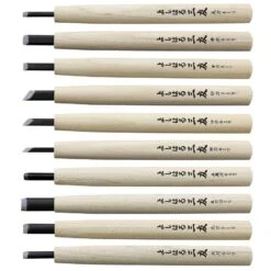 Yoshiharu W-10 Mitomoto Japanisches Holzschnitzmesser, 10er Set Im Stoffetui